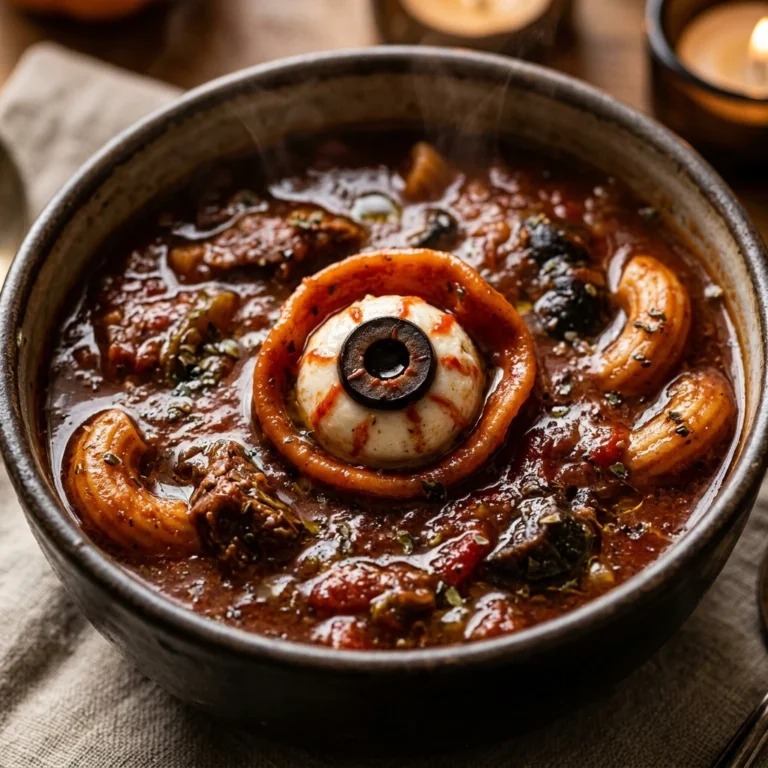Bloody Eyeball Pasta Soup - Cozy Halloween Dinner
