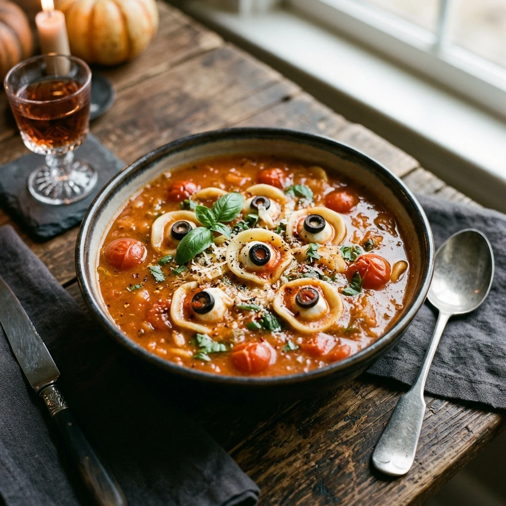 Bloody Eyeball Pasta Soup - Cozy Halloween Dinner