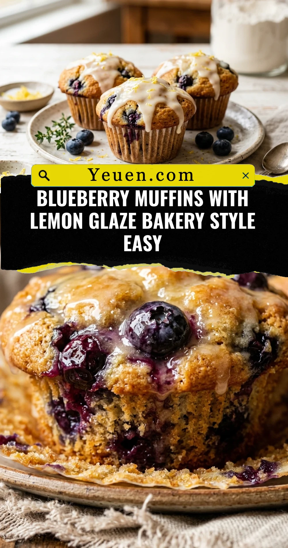 Blueberry Muffins With Lemon Glaze Bakery Style Easy