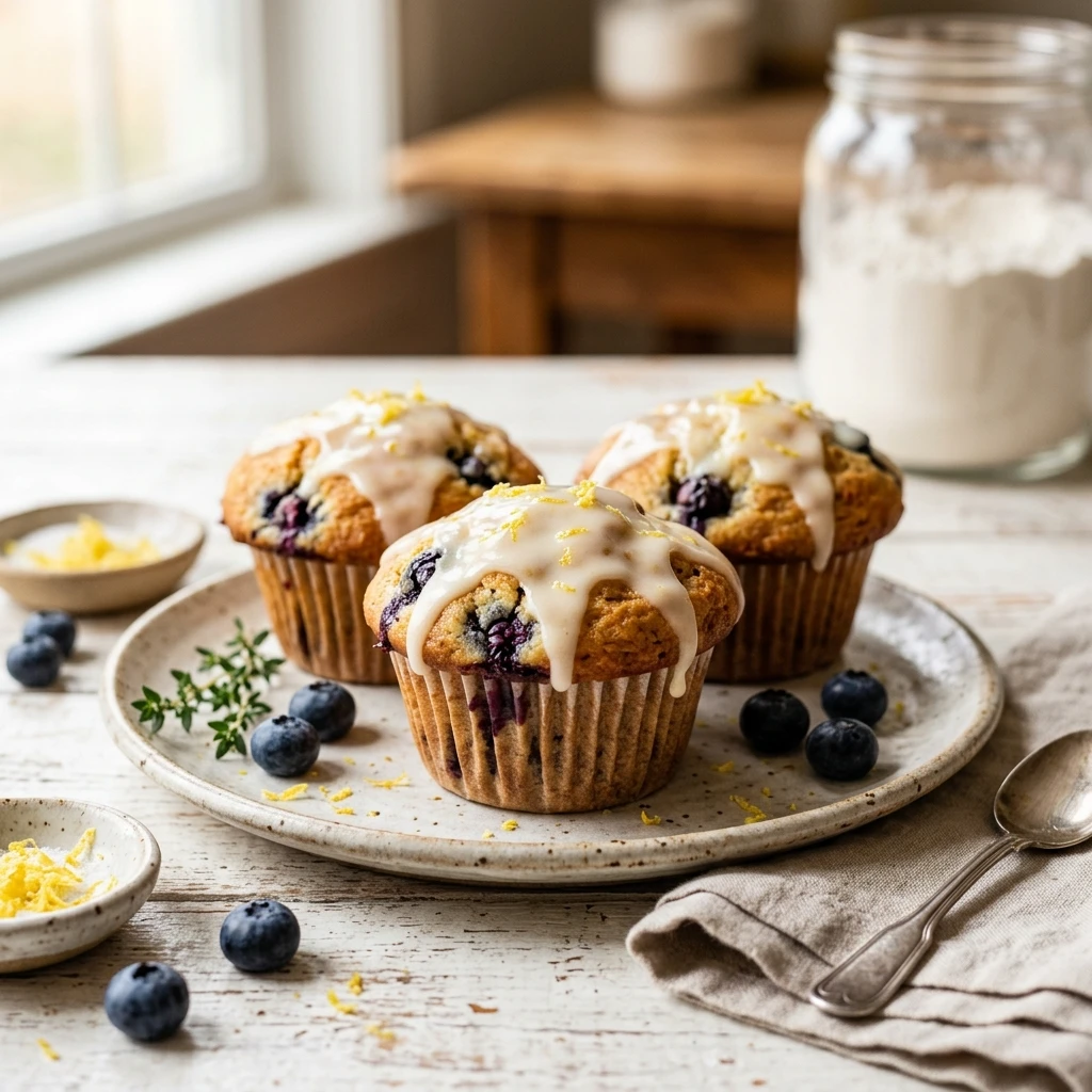 Blueberry Muffins With Lemon Glaze Bakery Style Easy