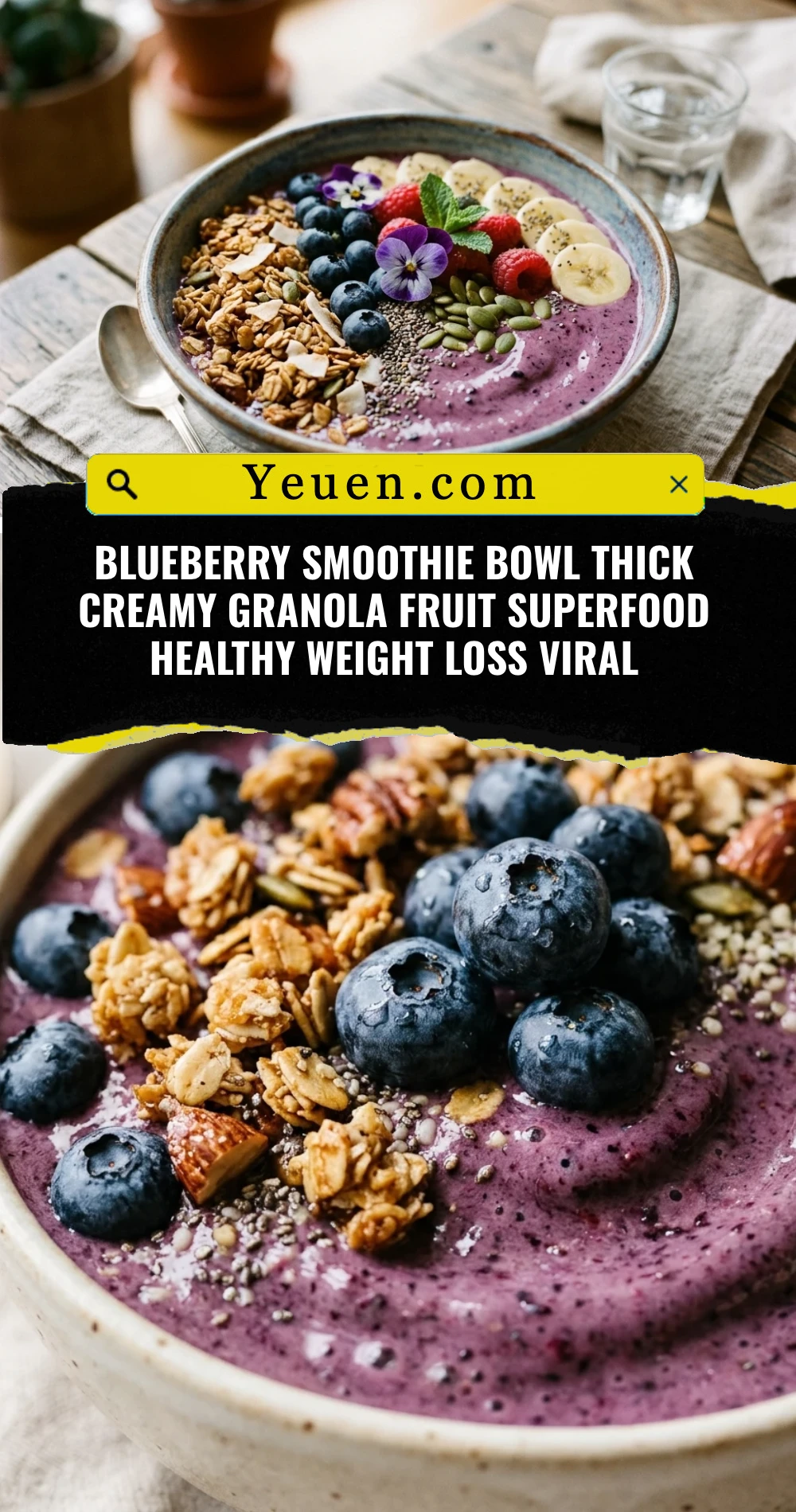 Blueberry Smoothie Bowl Thick Creamy Granola Fruit Superfood Healthy Weight Loss Viral
