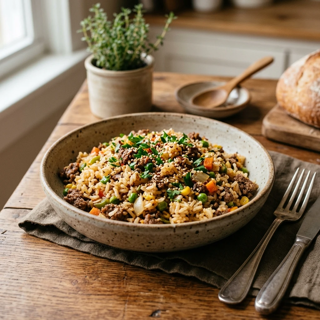 Budget Beef And Rice One Pot Easy Fluffy Family Under $10