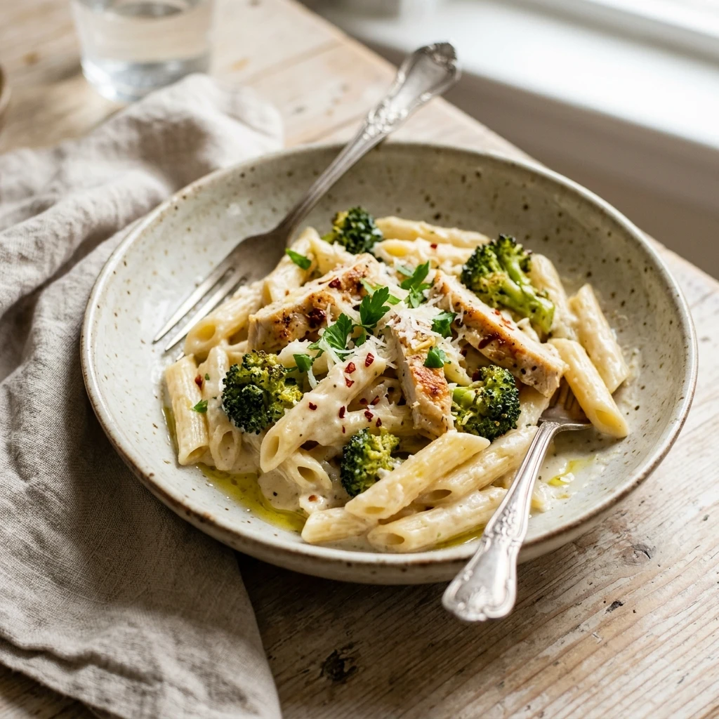 Budget Chicken And Broccoli Alfredo Pasta Under $2