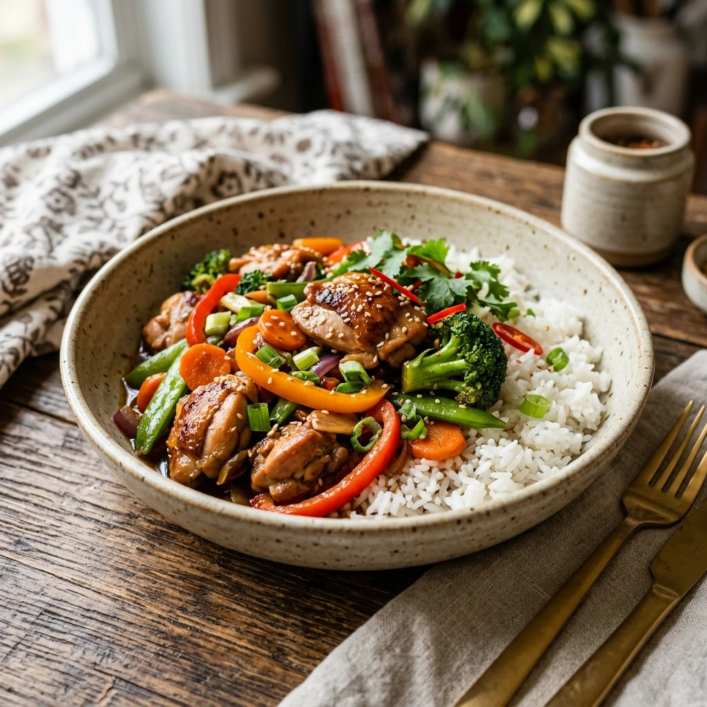 Budget Chicken And Veggie Stir Fry With Rice Under $3