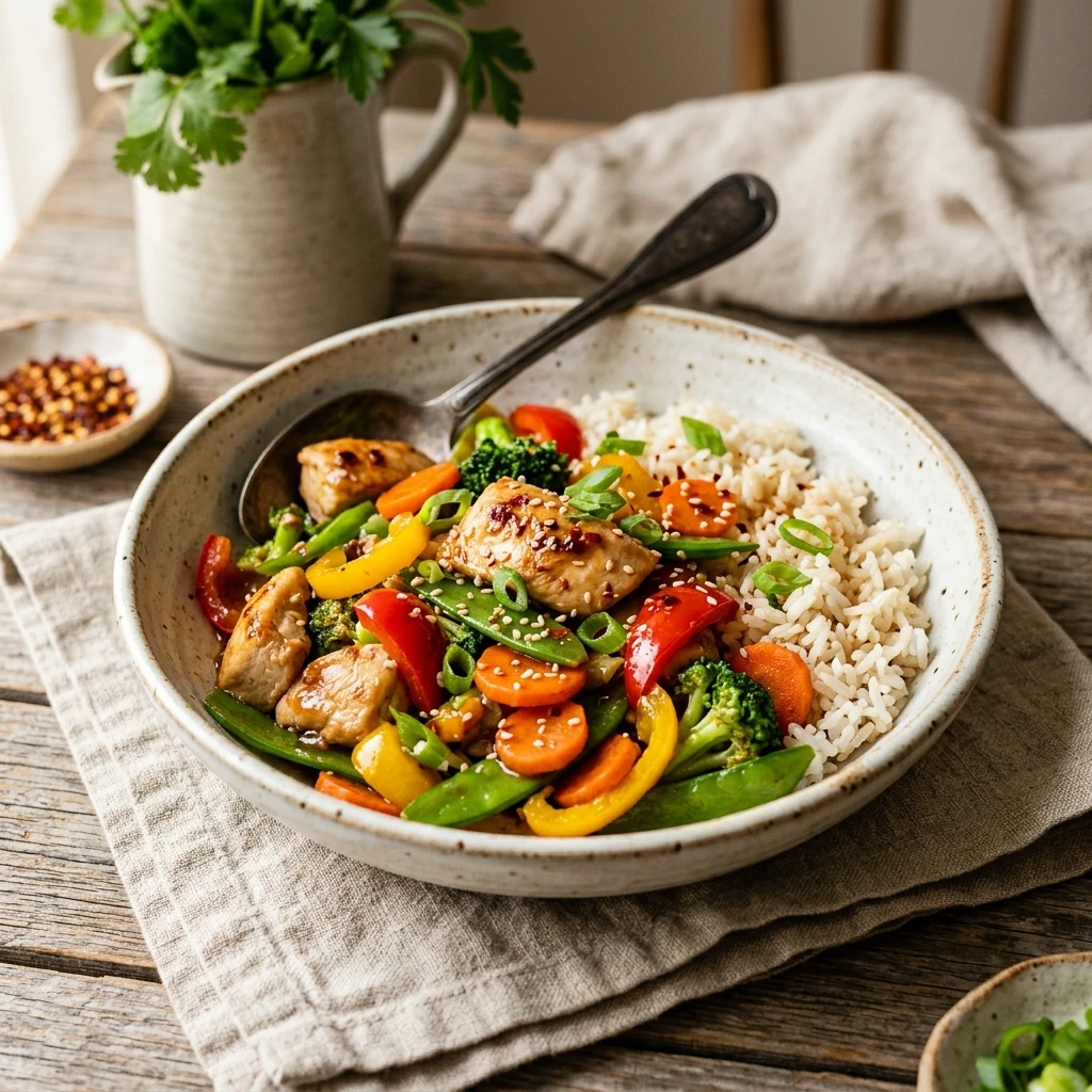 Budget Chicken And Veggie Stir Fry With Rice Under $3
