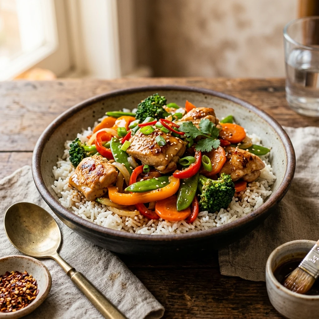 Budget Chicken And Veggie Stir Fry With Rice Under $3