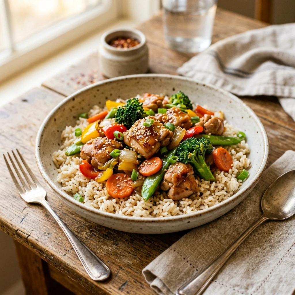 Budget Chicken And Veggie Stir Fry With Rice Under $3