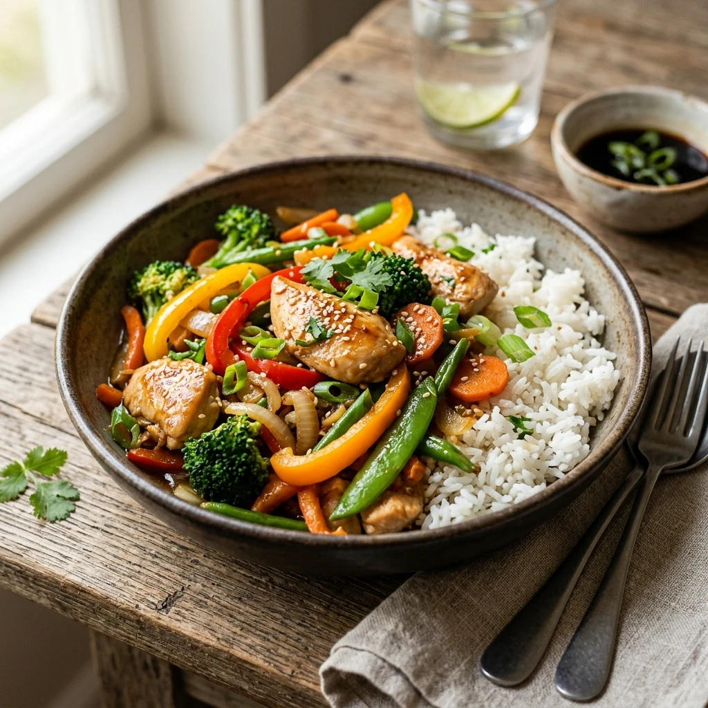 Budget Chicken And Veggie Stir Fry With Rice Under $3