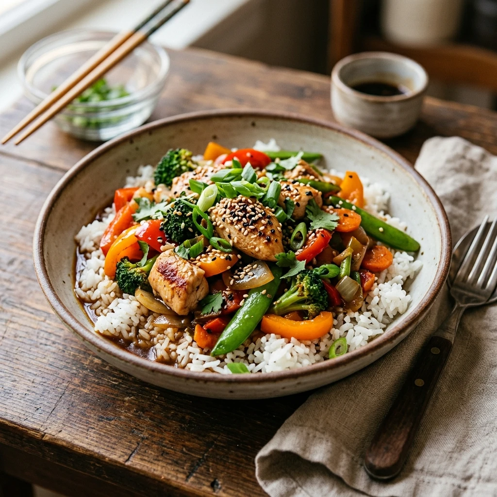 Budget Chicken And Veggie Stir Fry With Rice Under $3