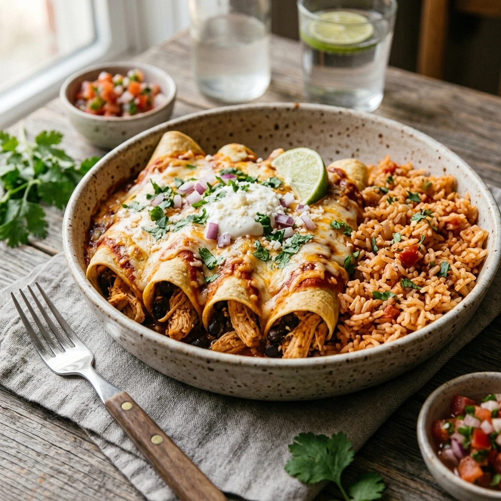 Budget Chicken Enchiladas With Rice Under $10 Family