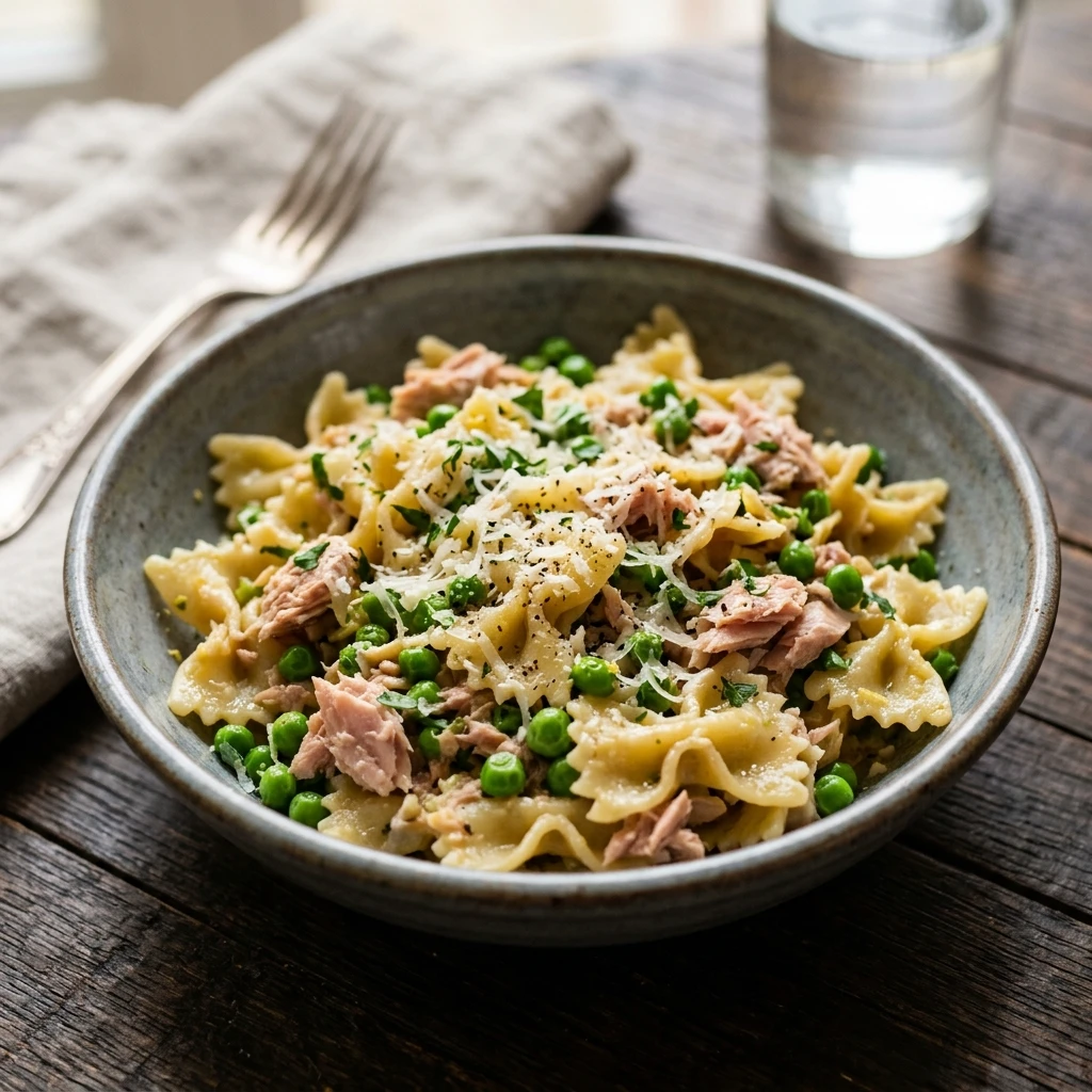 Budget Tuna Pasta With Peas And Parmesan Under $2