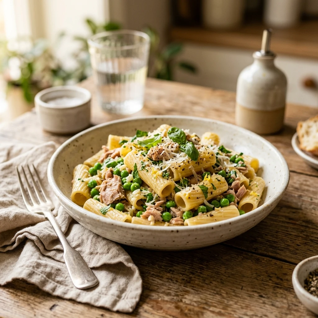 Budget Tuna Pasta With Peas And Parmesan Under $2