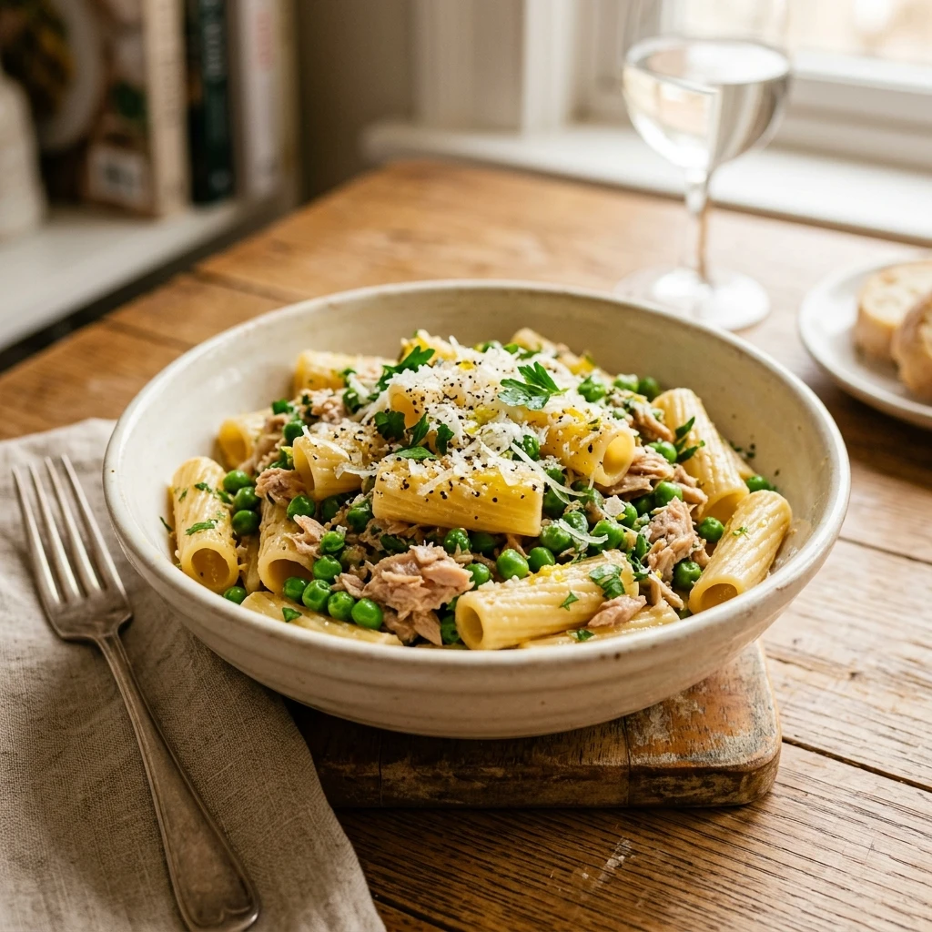 Budget Tuna Pasta With Peas And Parmesan Under $2