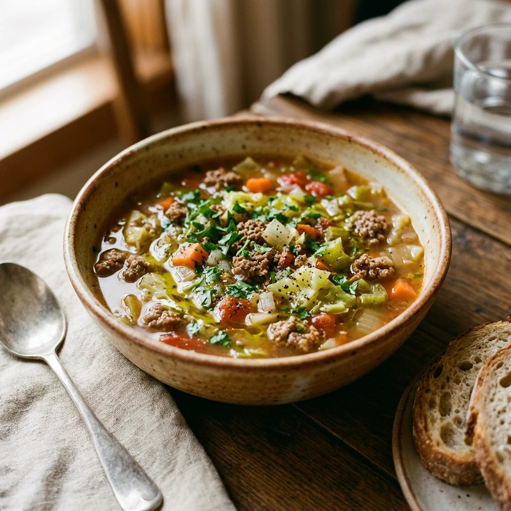 Cabbage Soup Ground Beef Cozy Budget $10 Feed Family 4