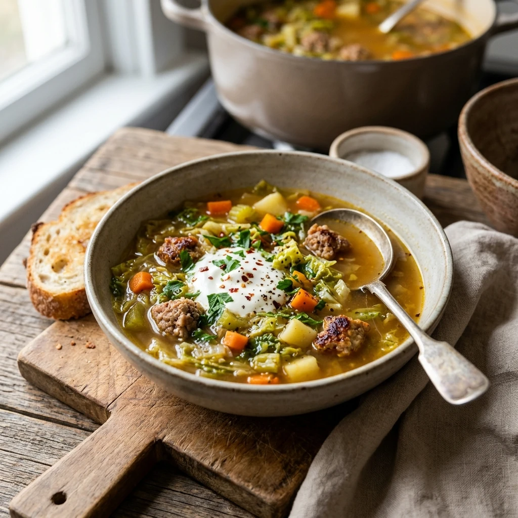 Cabbage Soup Sausage Cozy Budget $10 Feed Family 4