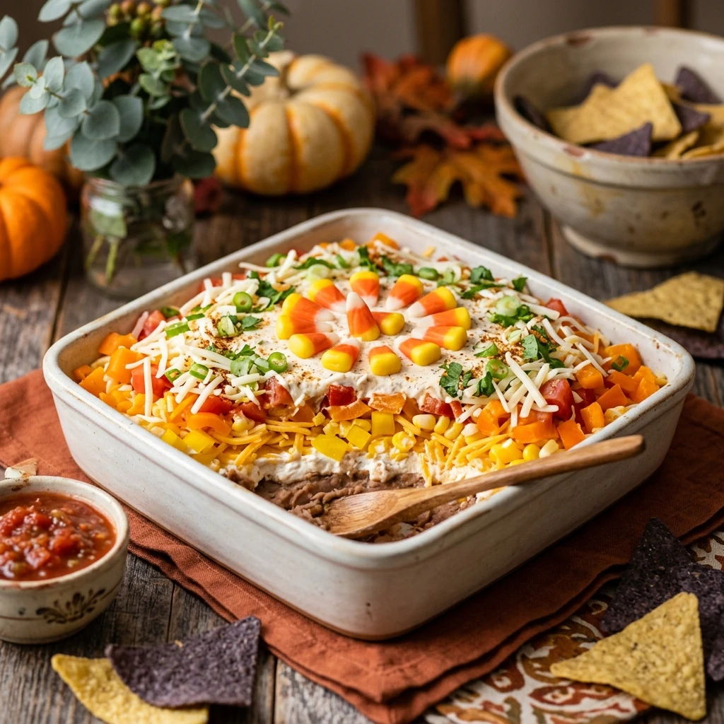 Candy Corn Layered Taco Dip - Dinner Dip