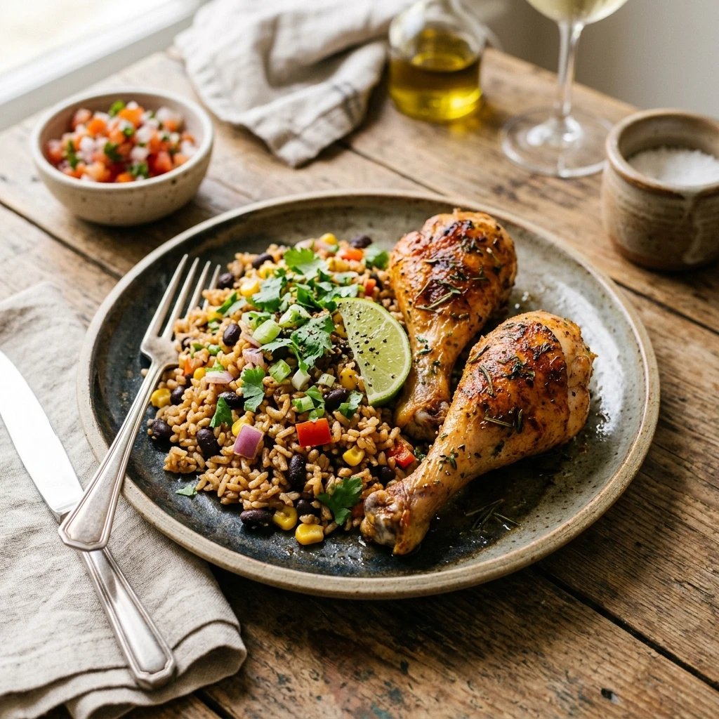Cheap Baked Chicken Legs With Rice And Beans Under $10