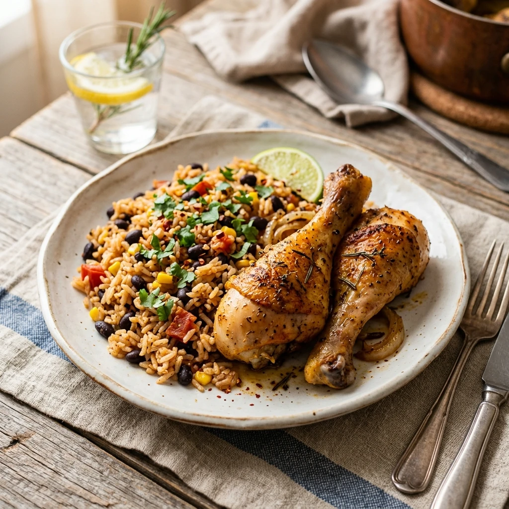 Cheap Baked Chicken Legs With Rice And Beans Under $10
