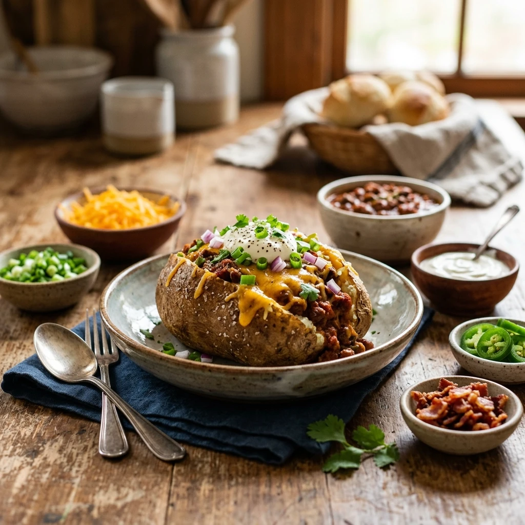 Cheap Baked Potatoes Bar With Chili And Cheese Under $10 Family