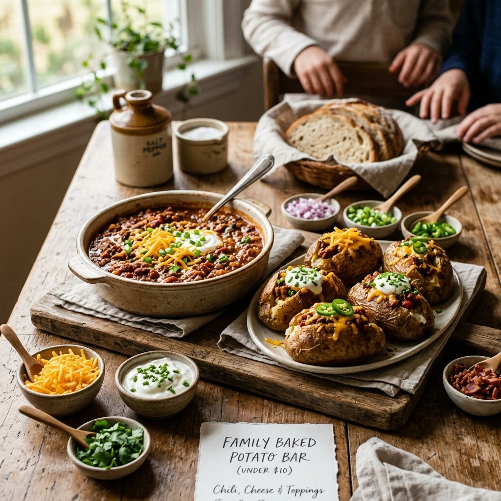 Cheap Baked Potatoes Bar With Chili And Cheese Under $10 Family
