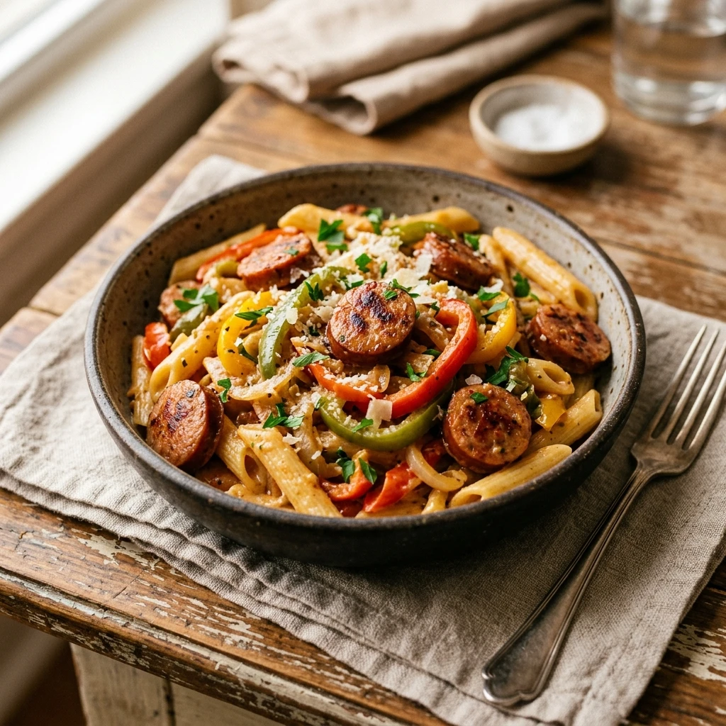 Cheap Cajun Sausage Pasta With Peppers Under $10