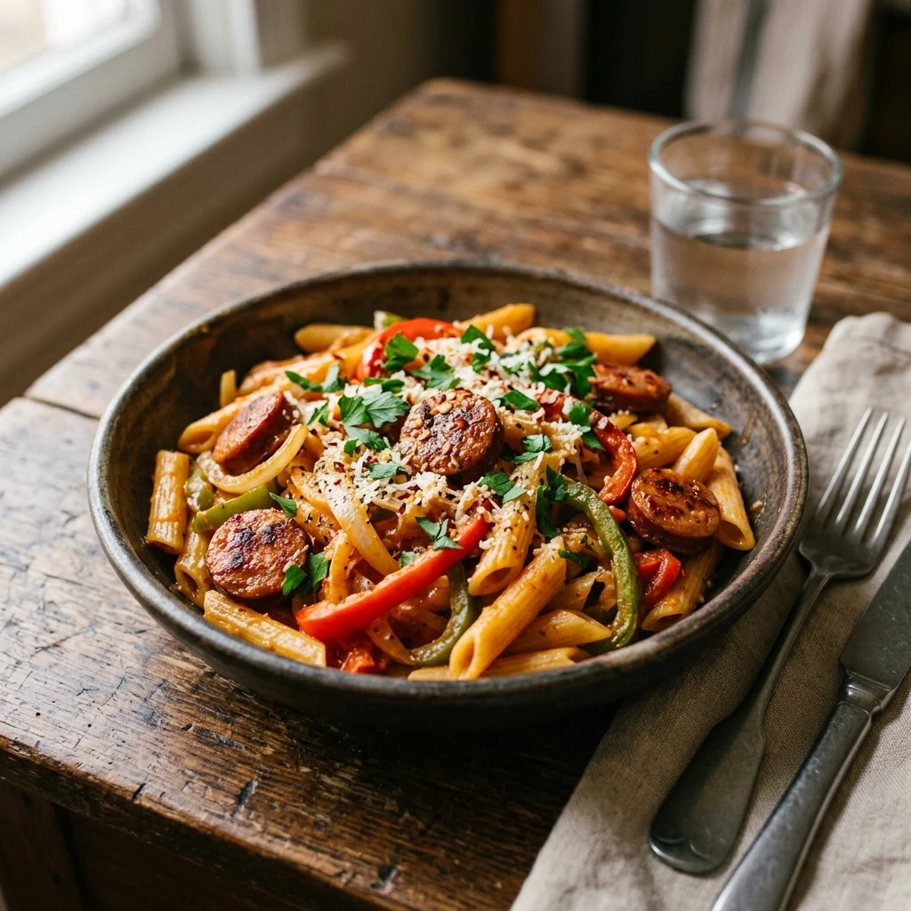 Cheap Cajun Sausage Pasta With Peppers Under $10