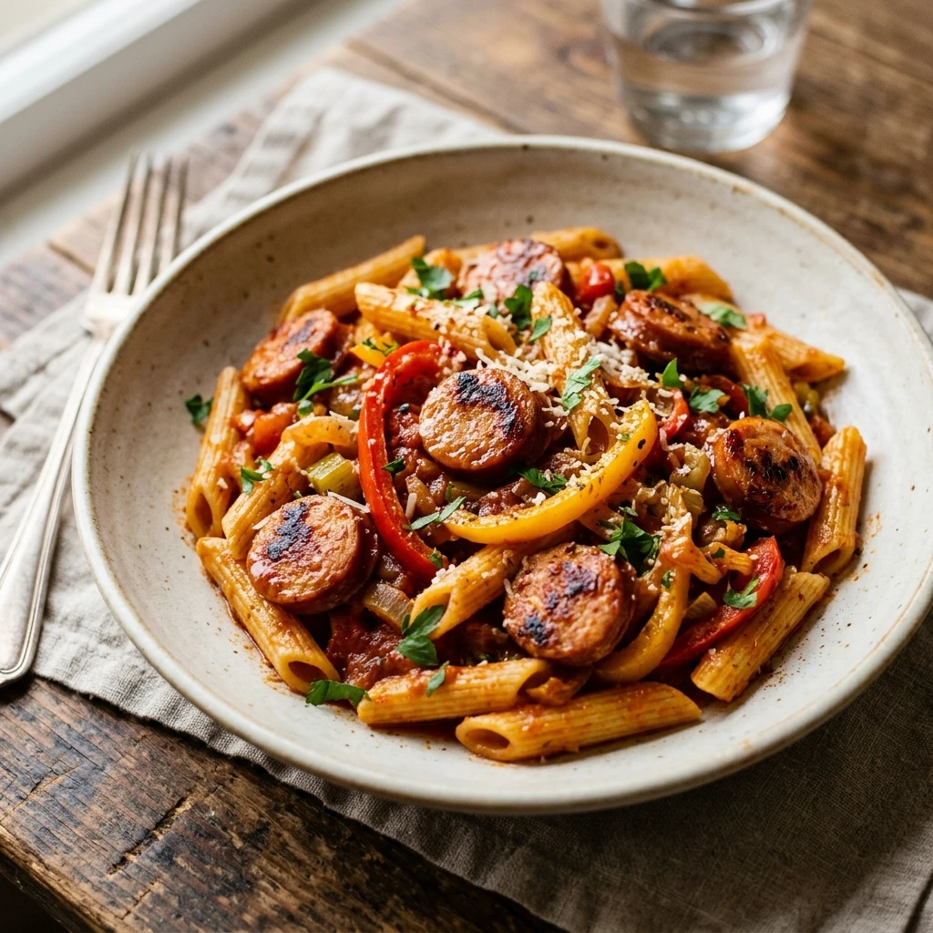 Cheap Cajun Sausage Pasta With Peppers Under $10
