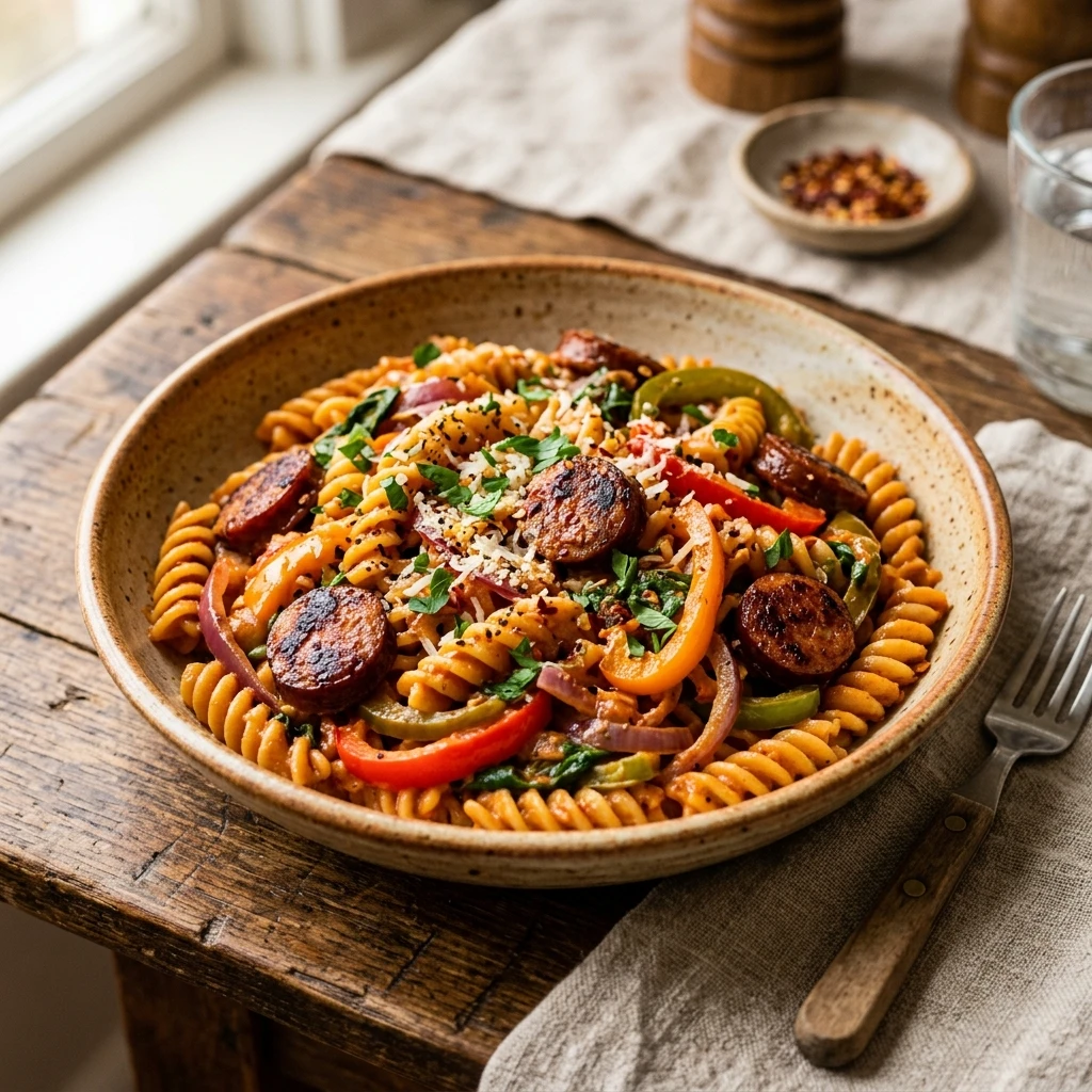 Cheap Cajun Sausage Pasta With Peppers Under $10