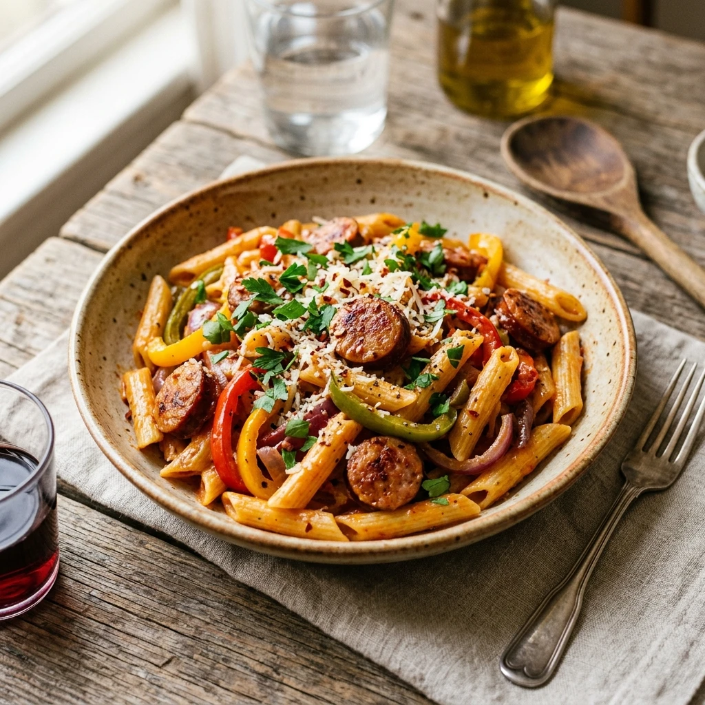 Cheap Cajun Sausage Pasta With Peppers Under $10