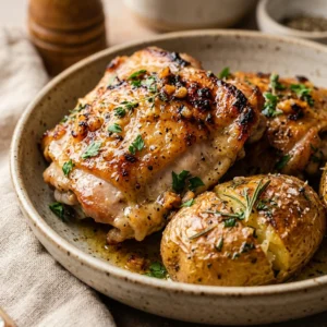 Cheap Chicken Thighs With Garlic Butter And Potatoes Under $3