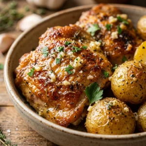 Cheap Chicken Thighs With Garlic Butter And Potatoes Under $3