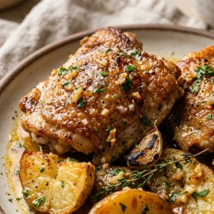 Cheap Chicken Thighs With Garlic Butter And Potatoes Under $3