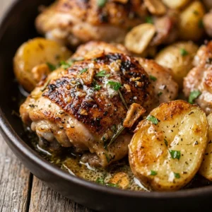 Cheap Chicken Thighs With Garlic Butter And Potatoes Under $3