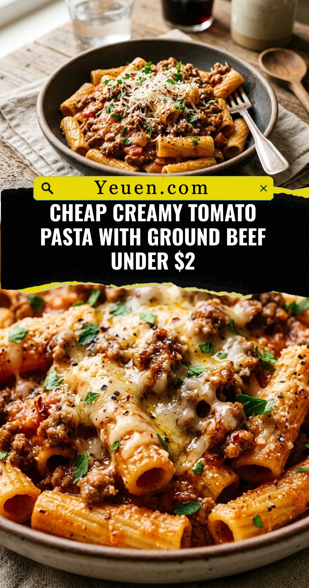 Cheap Creamy Tomato Pasta With Ground Beef Under $2
