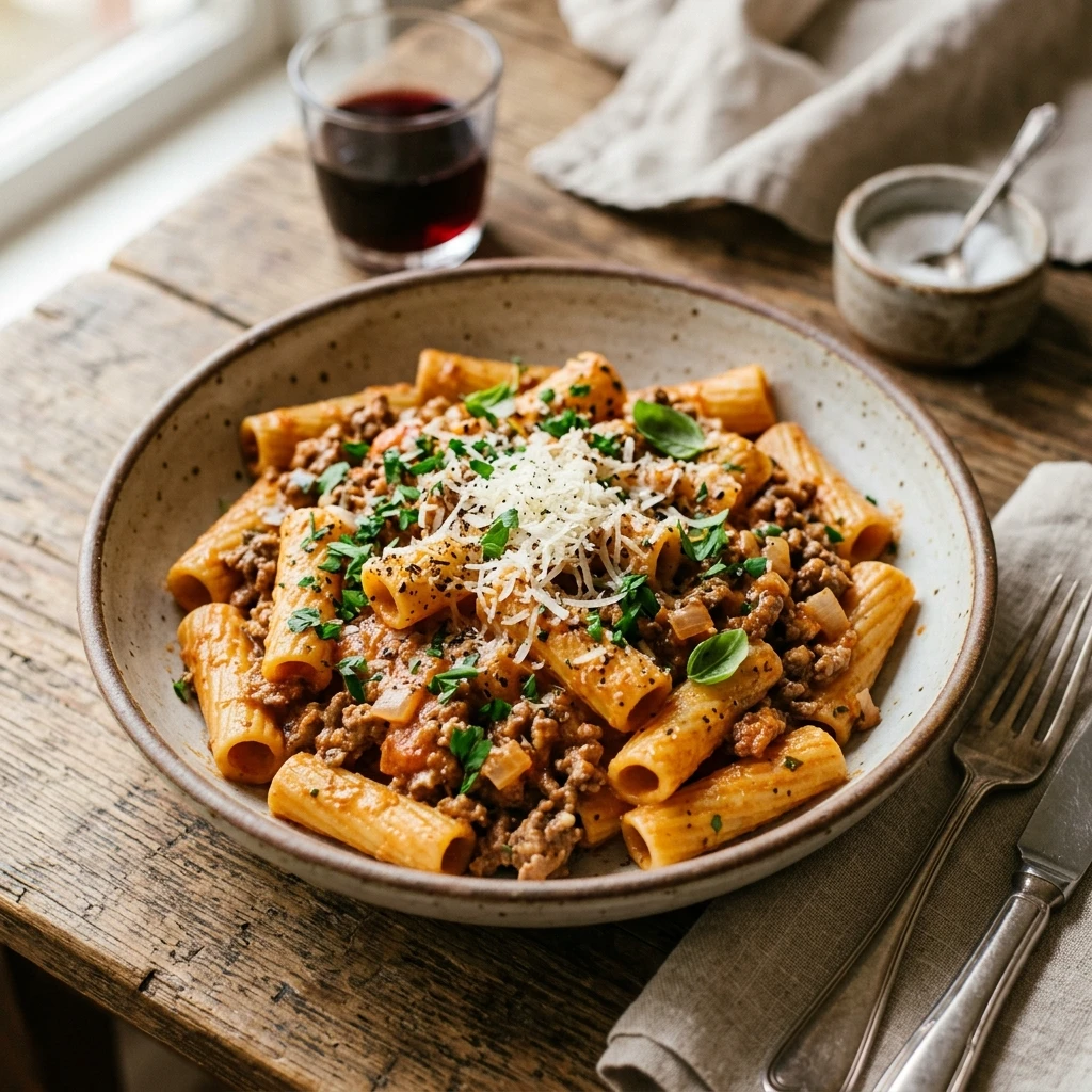 Cheap Creamy Tomato Pasta With Ground Beef Under $2