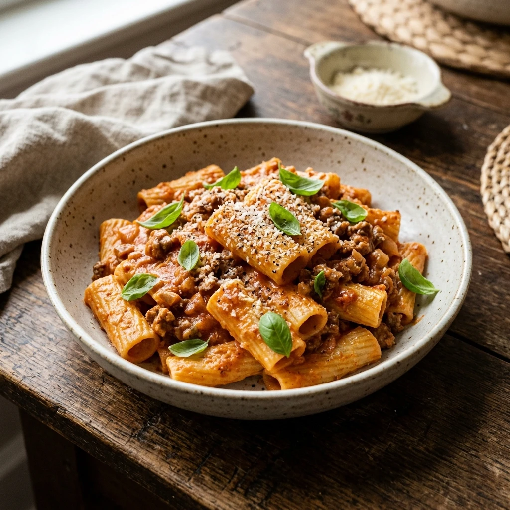 Cheap Creamy Tomato Pasta With Ground Beef Under $2