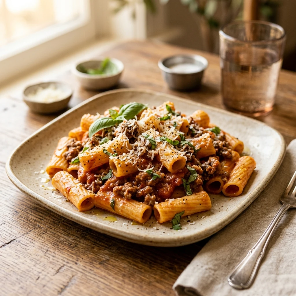 Cheap Creamy Tomato Pasta With Ground Beef Under $2