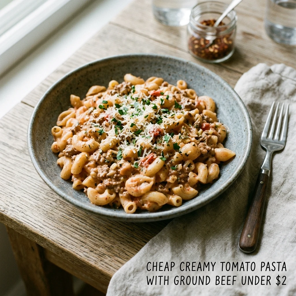 Cheap Creamy Tomato Pasta With Ground Beef Under $2