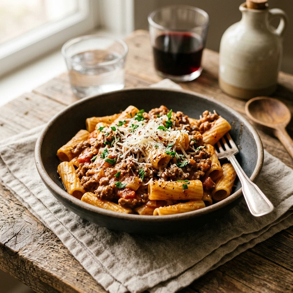 Cheap Creamy Tomato Pasta With Ground Beef Under $2