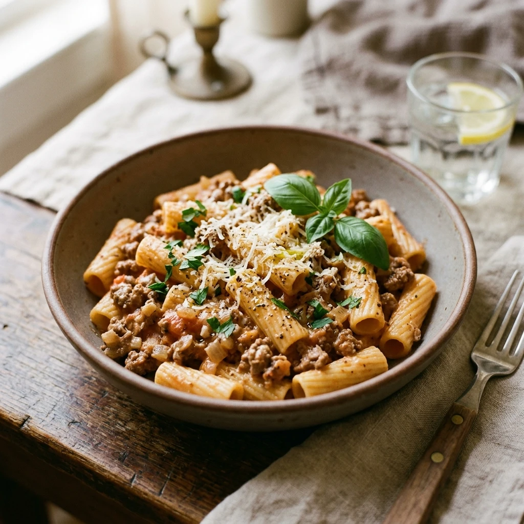 Cheap Creamy Tomato Pasta With Ground Beef Under $2
