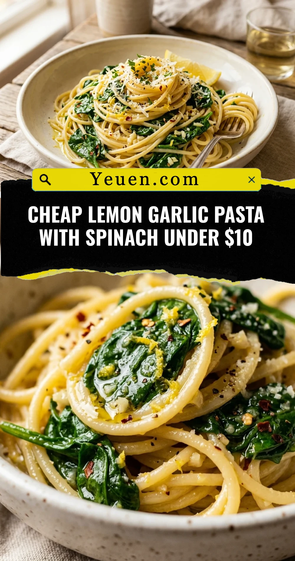 Cheap Lemon Garlic Pasta With Spinach Under $10