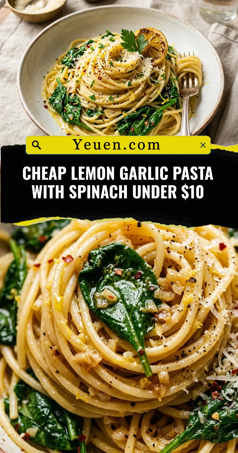 Cheap Lemon Garlic Pasta With Spinach Under $10