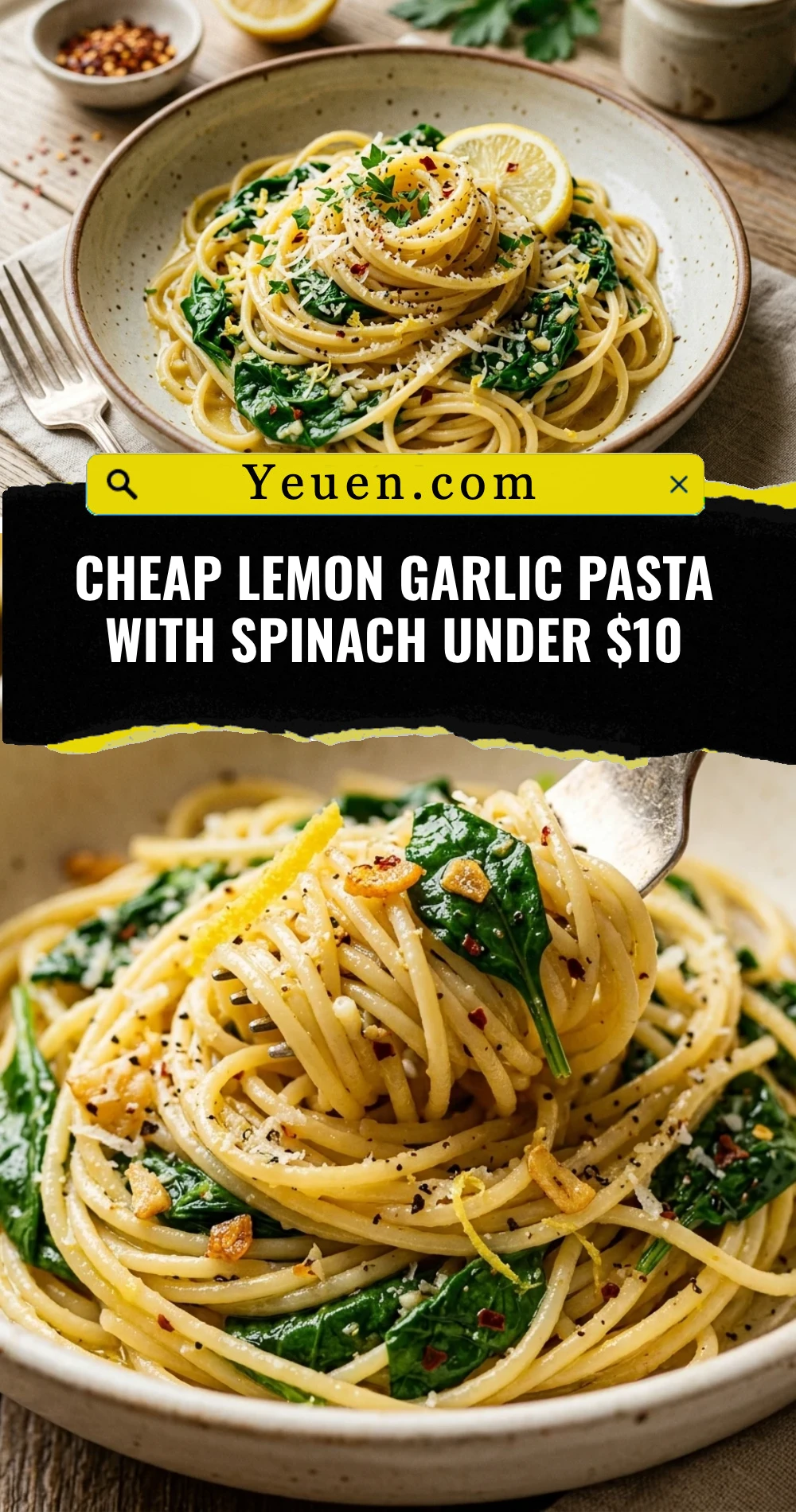Cheap Lemon Garlic Pasta With Spinach Under $10