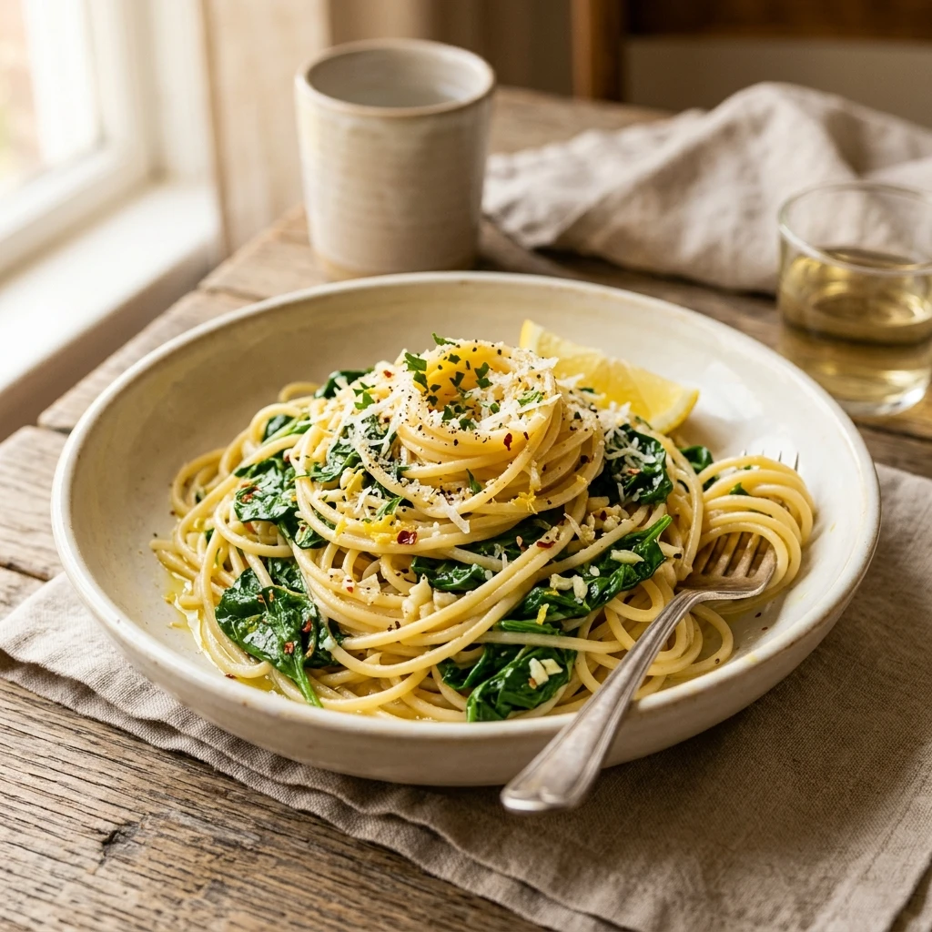 Cheap Lemon Garlic Pasta With Spinach Under $10