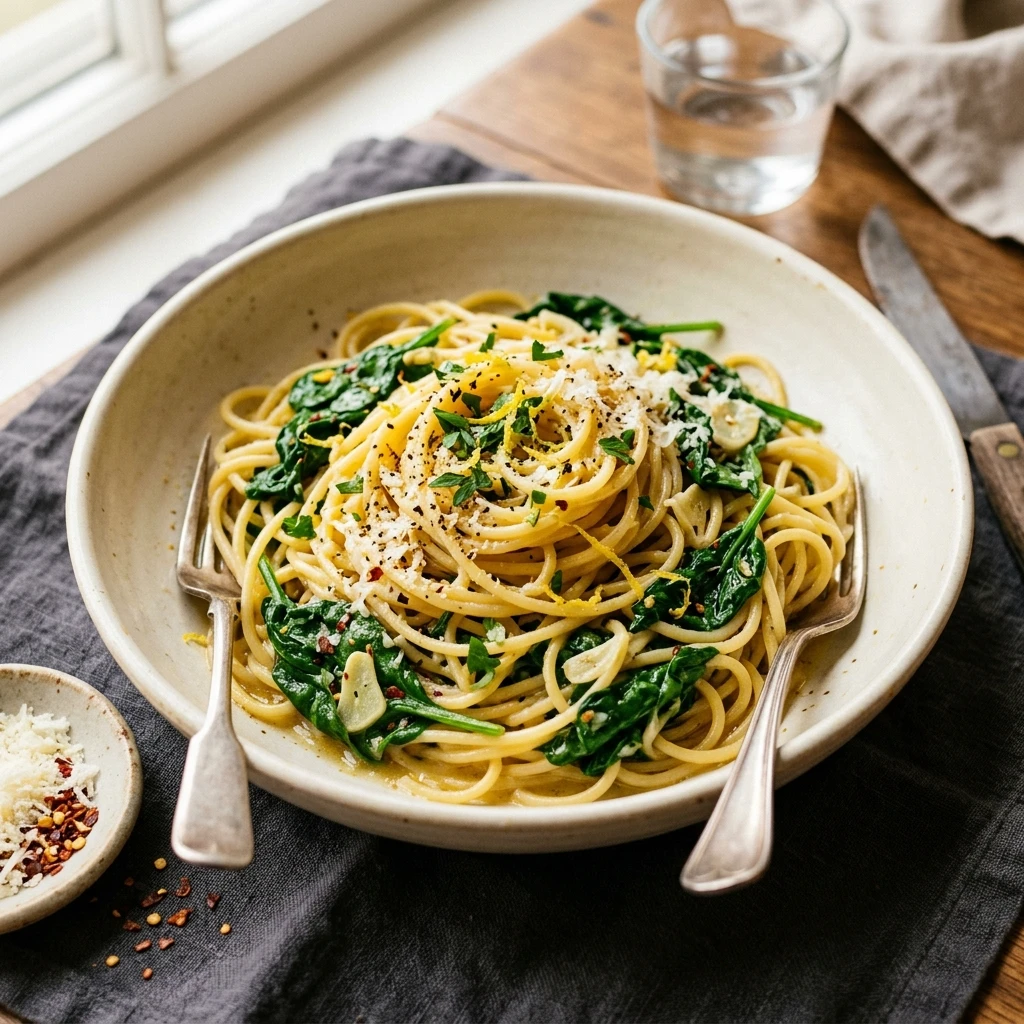 Cheap Lemon Garlic Pasta With Spinach Under $10