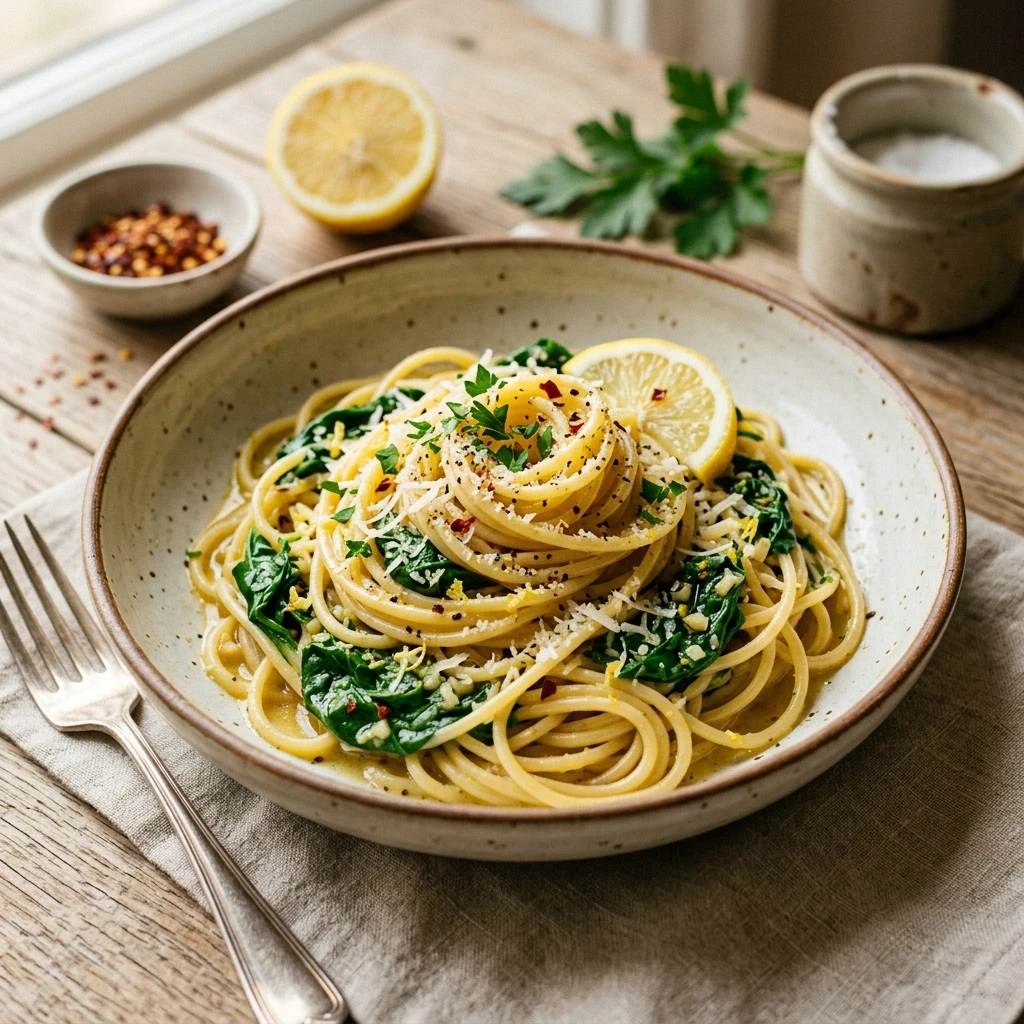 Cheap Lemon Garlic Pasta With Spinach Under $10