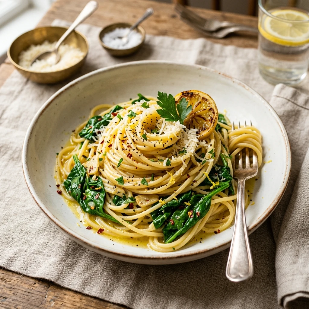 Cheap Lemon Garlic Pasta With Spinach Under $10
