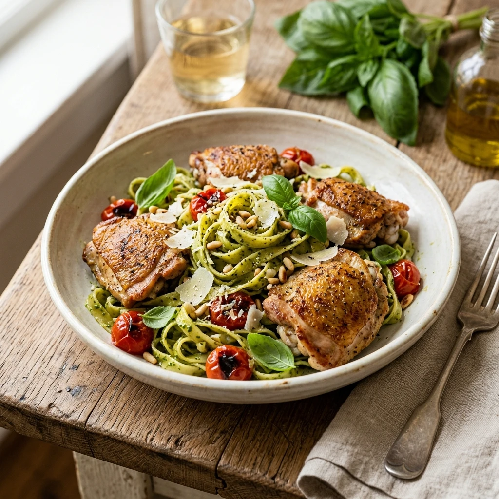 Cheap Pesto Pasta With Chicken Thighs Under $10