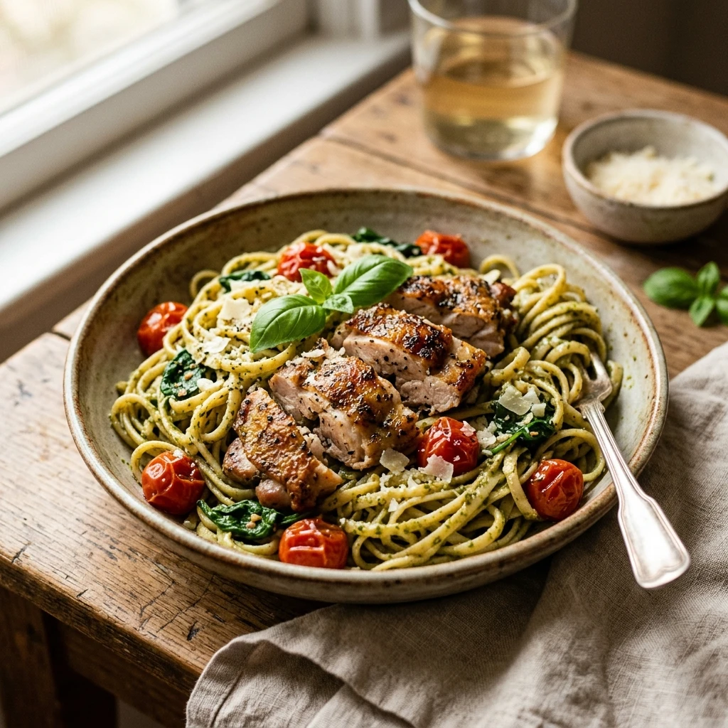 Cheap Pesto Pasta With Chicken Thighs Under $10