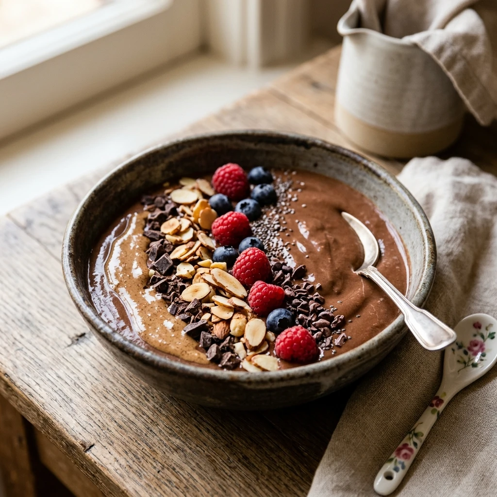 Chocolate Almond Butter Smoothie Bowl Thick Creamy Healthy Dessert Breakfast Viral